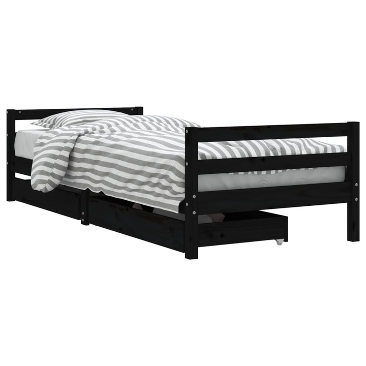 Cadru pat copii cu sertare vidaXL, negru, 80x200 cm, lemn masiv de pin, 19.8 kg