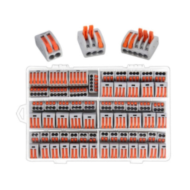 Set 55 bucati Conectori rapizi pentru conductori electrici, cu 2, 3, 4 si 5 pini, cu cutie de plastic