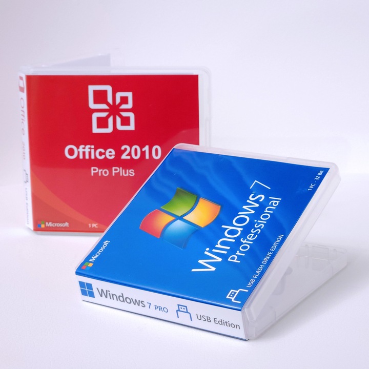 Pachet licente Microsoft Windows 7 Professional 32 BIT + Office 2010 Professional Pro Plus - USB Edition