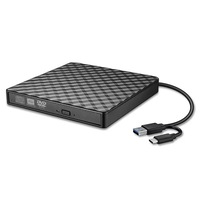 Unitate CD/DVD externa, NUODWELL, USB 3.0/Type-c, Plug & Play, Design portabil ultra subtire, Compatibil laptop, PC, Desktop, Windows 10/8/7, ABS, 14.2 x 14.2 x 1.7cm, Negru