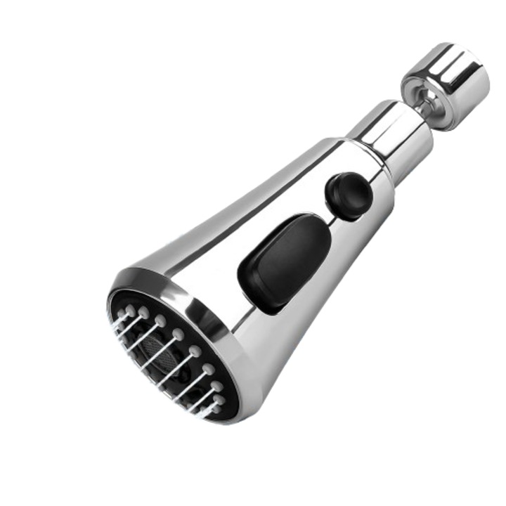 Cap de robinet flexibil si universal, Bissar, 3 Tipuri de jet, Rotire 360°, Argintiu