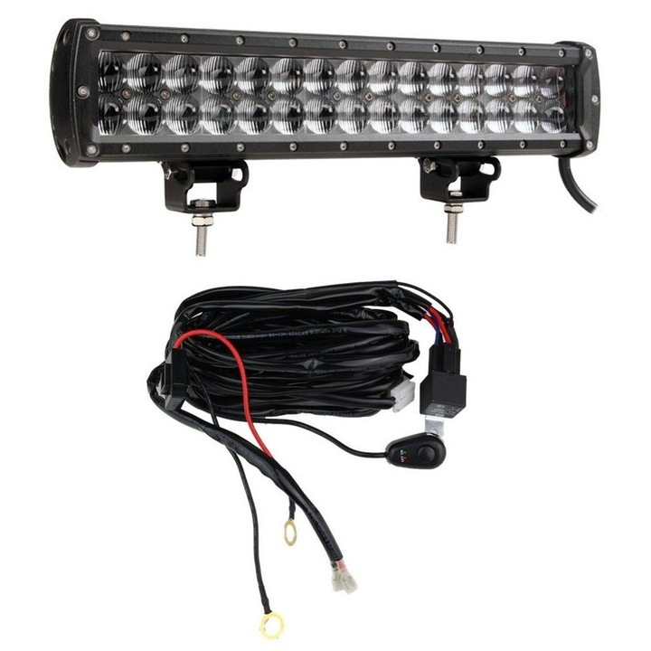 LED Bar Auto Offroad 4D 90W/12V-24V, 7200 Lumeni, 14 "5" /37 cm, Combo Beam cu Kit cablaj cu buton, releu si siguranta inclus