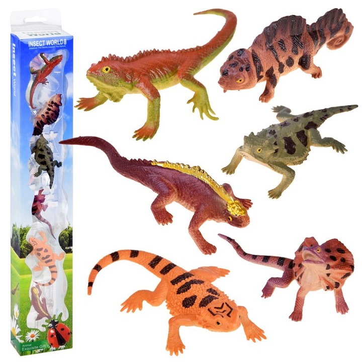 6 db figura készlet, Jokomisiada, hüllőmodell, gumi, 7 cm, többszínű