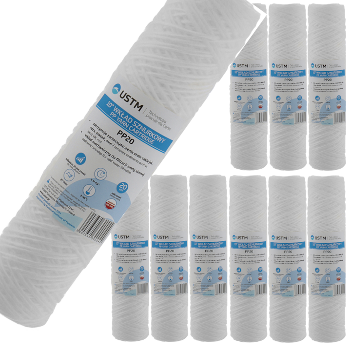 Set Filtrare Apa cu 10 Cartuse 10" din Snur pentru Filtratie 20 Microni