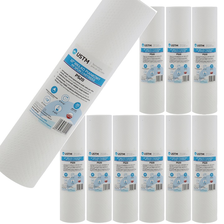 Комплект от 10 USTM филтърни патрона, микрофилтрация 20 микрона, 253x60mm