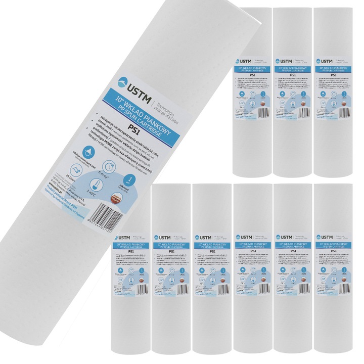 Комплект от 10 дунапренови филтърни патрона, USTM, 10'', бял