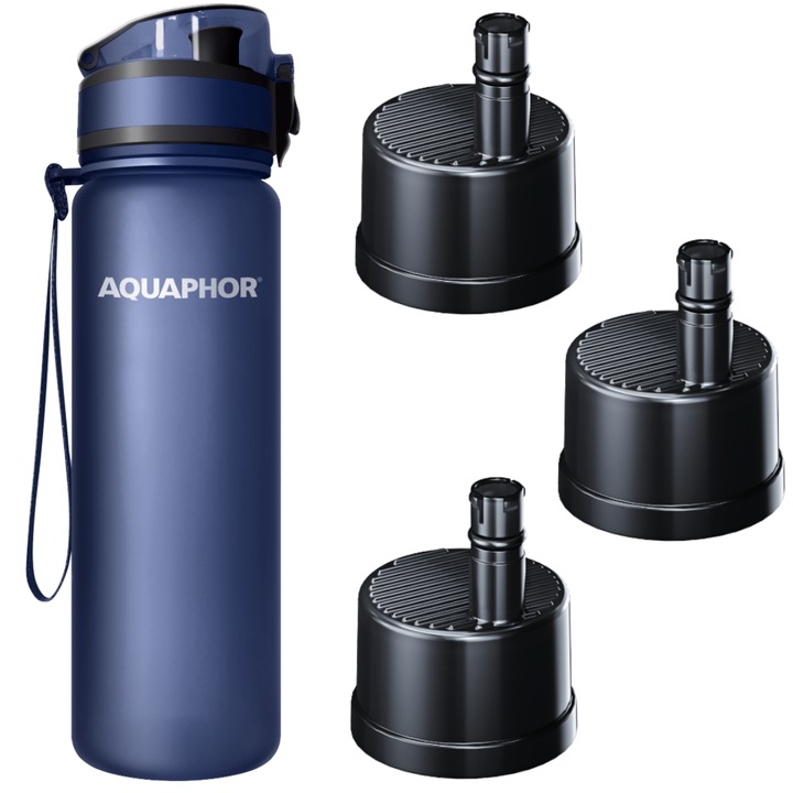 Set sticla filtranta/3 filtre, AQUAPHOR, 0.5 L, Albastru