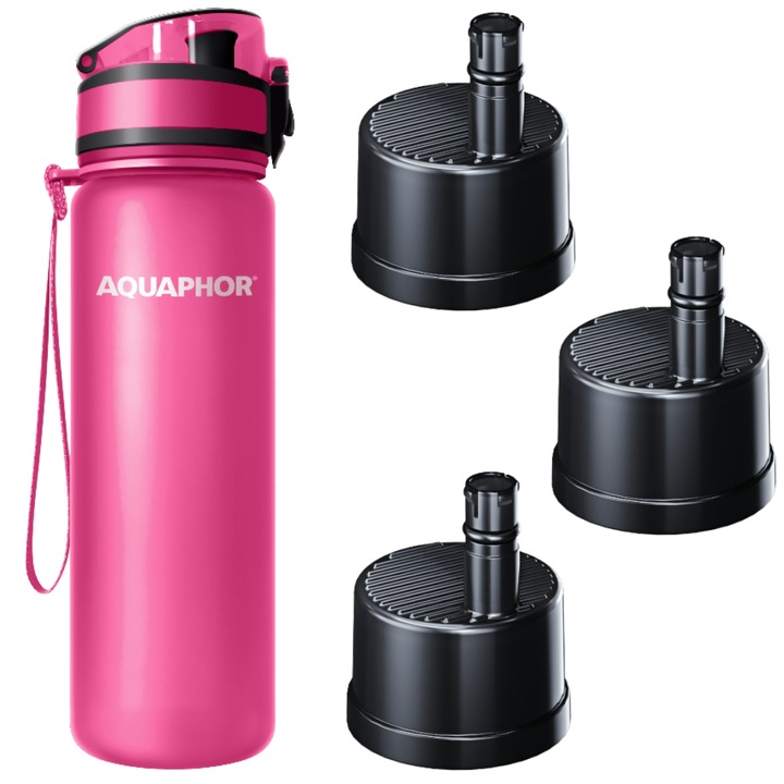 Комплект бутилка с 3 филтъра AQUAPHOR, 0.5 л, Розов