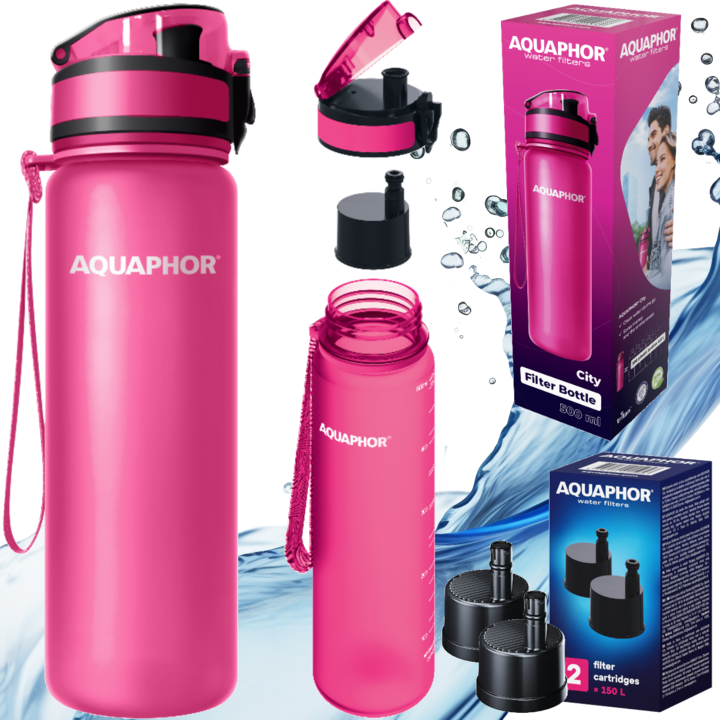 Set cana filtranta/ 3 filtre, Aquaphor, 0.5L, Roz