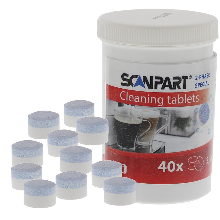 Комплект от 40 таблетки за почистване на кафе машина, Scanpart, бяло/синьо