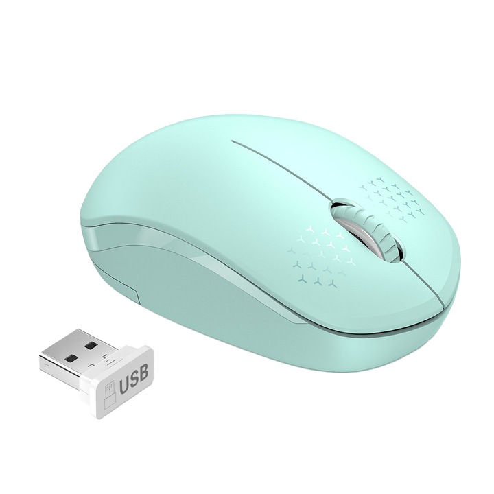 Безжична мишка, Vaxiuja, безшумна 2.4G с преносим USB приемник за компютър, таблет, Зелена