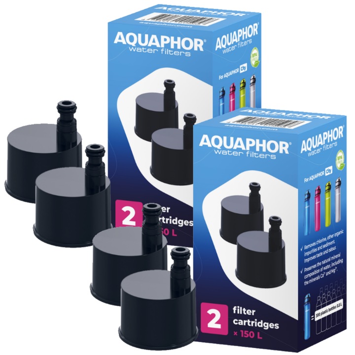 Set Filtru carbune activ, pentru sticla Aquaphor City, Negru, 4 buc