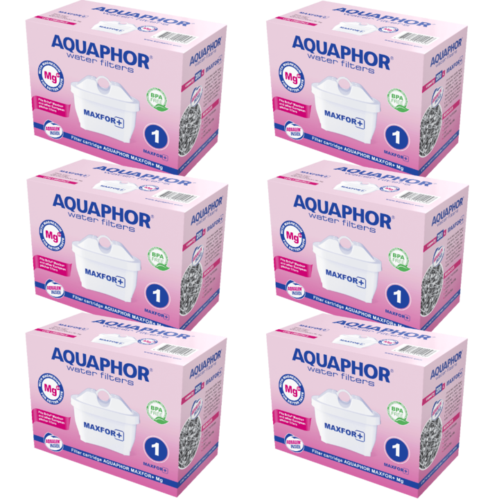 Комплект от 6 филтъра, Аквафор, Maxfor+/MG, Бял