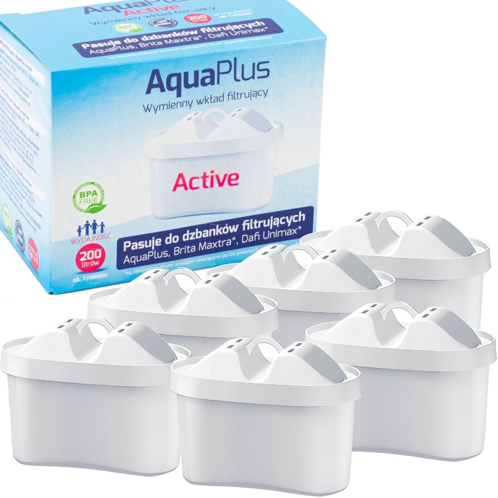 Комплект от 6 филтърни патрона, Аквафор, АкваПлюс, Бял