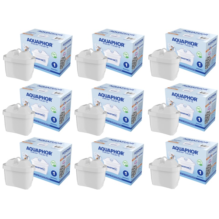 Комплект от 9 броя филтърни патрони, АКВАФОР, Максфор+, Бял