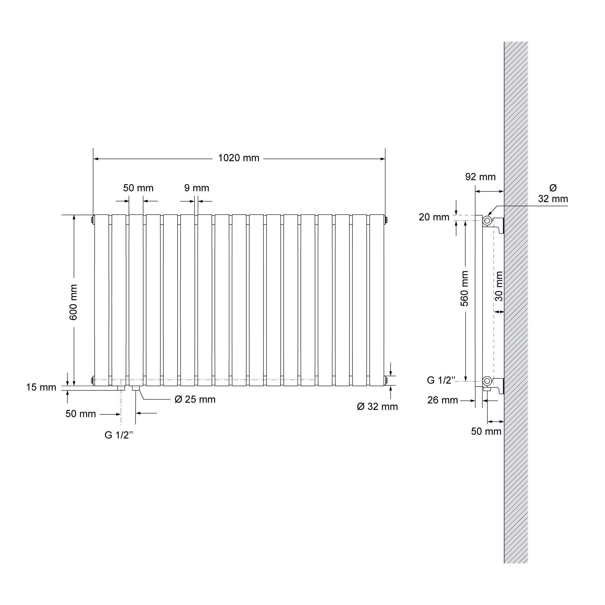Radiator de baie, ML-Design, alb, 1020 x 600 mm, material de inalta ...