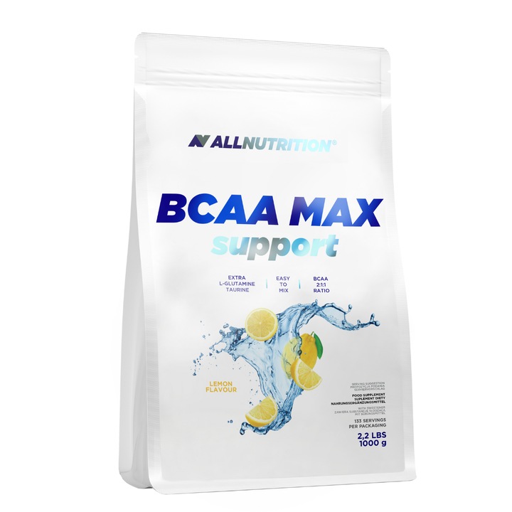 Supliment alimentar, Amino acizi, ALLNUTRITION BCAA Max Support, Pudra, aroma Lamaie, 1000g, aminoacizi BCAA pulbere, l-glutamina, taurina