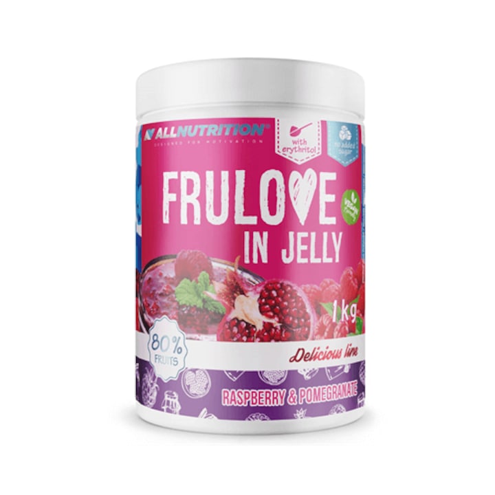 Gem, ALLNUTRITION Frulove In Jelly Raspberry & Pomegranate, Zmeura si Rodie, 1000g, Dulceata de Zmeura si Rodie, 80% fructe, jam