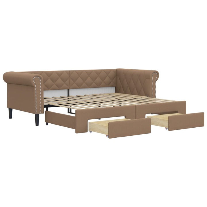 Pat de zi cu extensie si sertare vidaXL, cappuccino 90x200 cm, piele eco, 49.95 kg