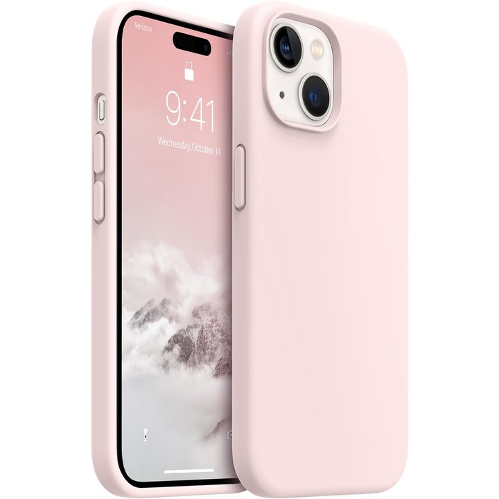 iPhone 15-tel kompatibilis védőburkolat, vékony, rózsaszín szilikon mikroszálas belsővel, kameravédelem, képernyővédelem, ISAG