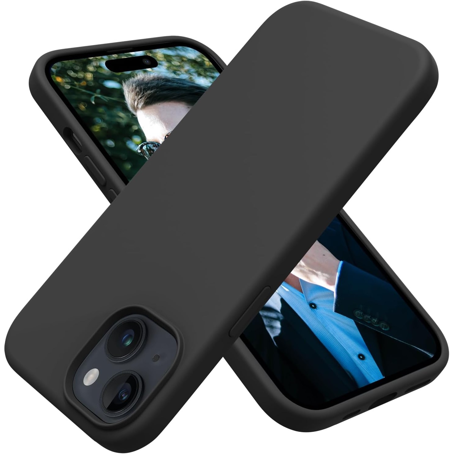 Pachet promo: Husa protectie compatibila cu iPhone 15, slim, silicon Negru cu interior din microfibra, protectie camera, protectie ecran, ISAG + Folie protectie din sticla, compatibila cu iPhone 15, cu lipici pe tot ecranul Full Glue, Case Friendly, ISAG®
