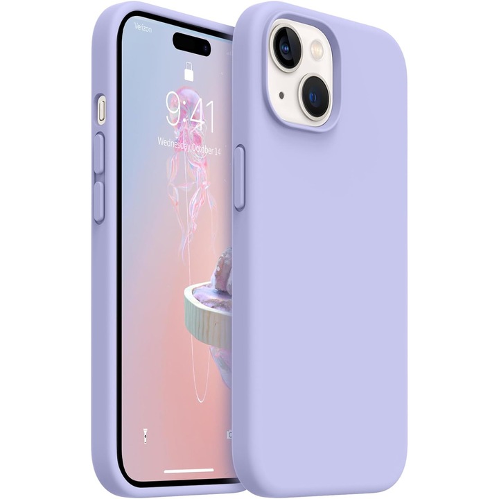 Husa protectie compatibila cu iPhone 15, slim, silicon Mov cu interior din microfibra, protectie camera, protectie ecran, ISAG