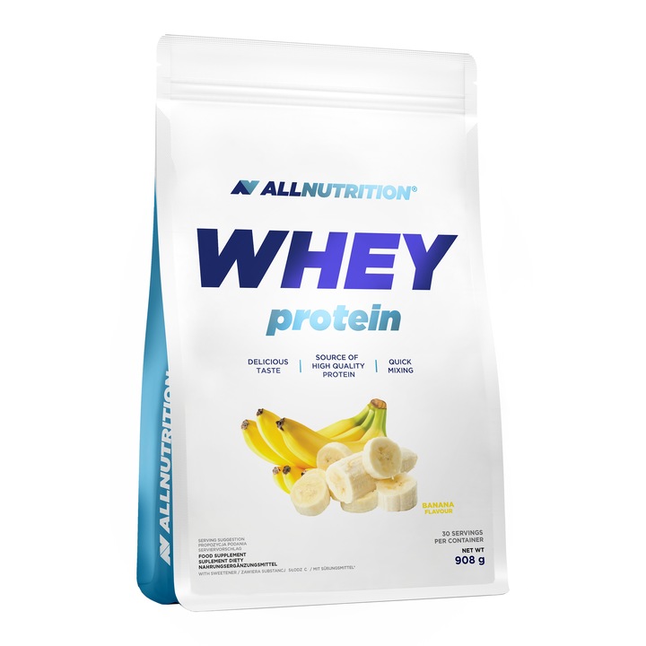 Proteine, ALLNUTRITION WHEY PROTEIN, aroma Banana, 908g, pudra proteica, proteine din zer, fara zahar