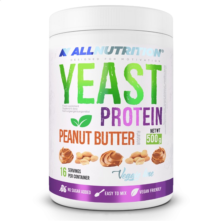 Proteine Vegane, ALLNUTRITION Yeast Protein, aroma UNT DE ARAHIDE, 500 g, proteina de drojdie, pudra proteica, 21g proteine per portie