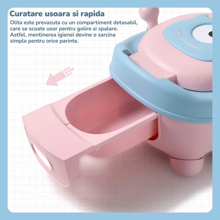 Olita pentru copii Mavio®, Model Prietenos, Colac Moale, Non-Toxic, Compartiment Detasabil, Usor de Curatat, Inaltime de 22.2cm, Roz