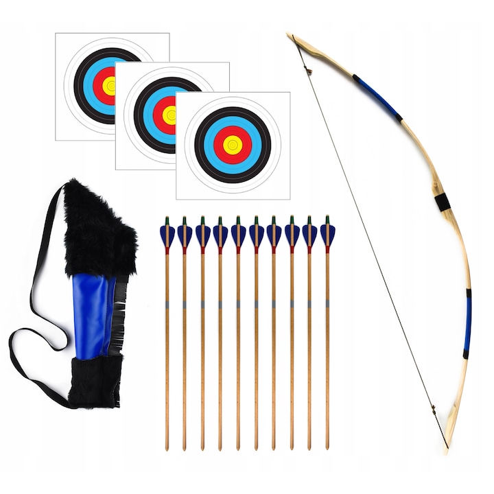Set arc cu 10 sageti, Lemn, 115 cm, Multicolor