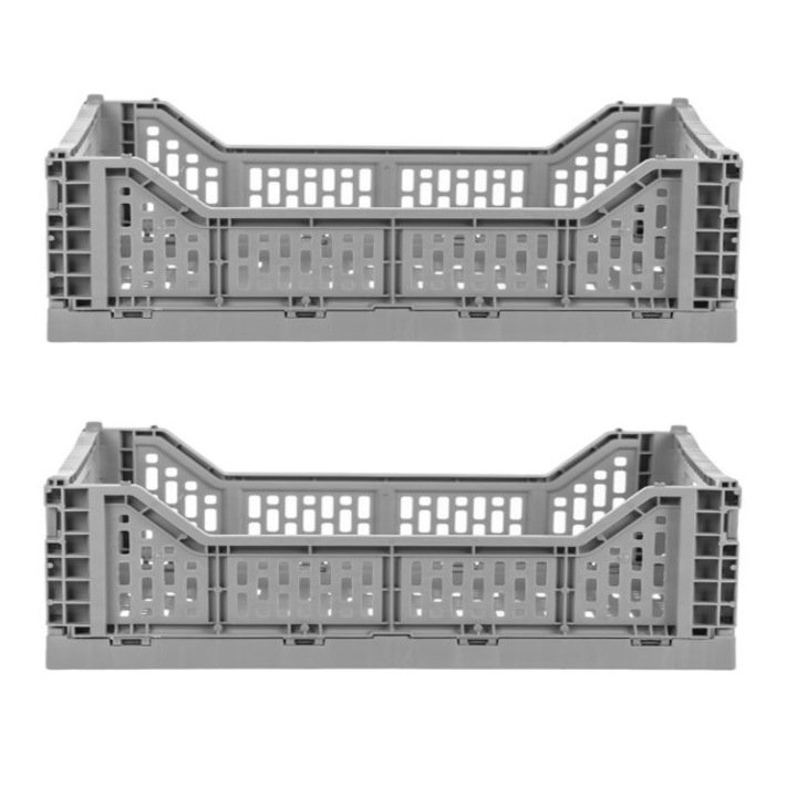 Set 2 ladite din plastic pliabile, gri, stivuibile, 2 x 15 litri, 40X30X15cm