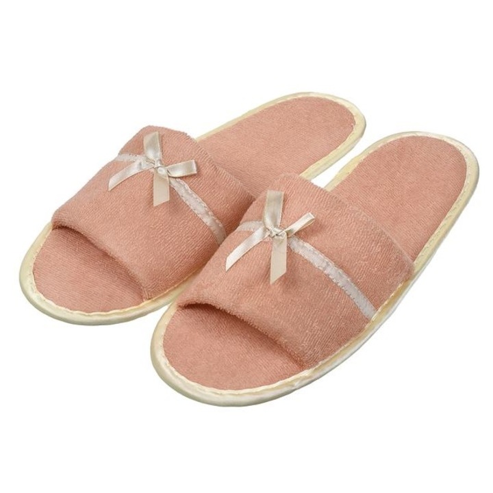 VENITIVO® хавлиени домашни чехли или чехли за баня, разкроени, дамски, с панделка, размер 36 - 38, розово бежов цвят