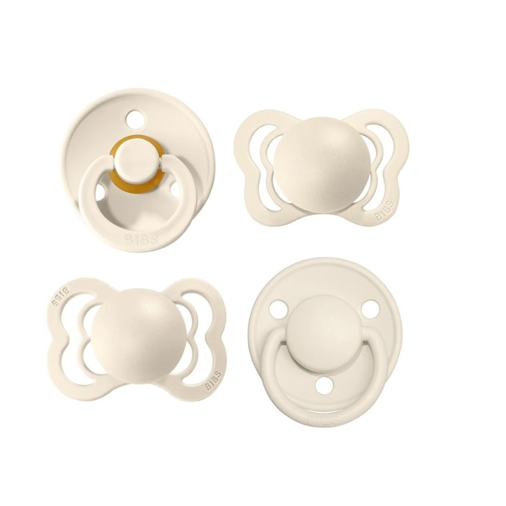 Set 4 suzete BIBS, Silicon, 6+ luni, Bej