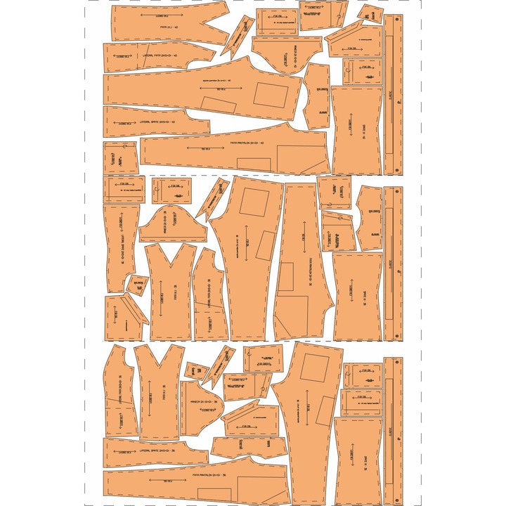 Tipar Croitorie Set Uniforma Medicala femei, 9 marimi 36 - 52, hartie