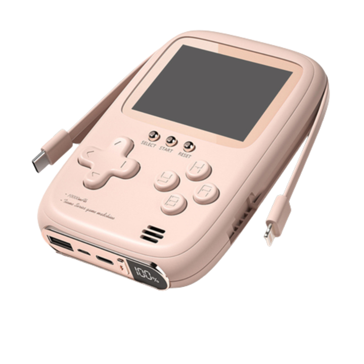 Power Bank 2 az 1-ben, OMEGA, 10000 mAh, 10 W, Konzol 500 játékkal, C típusú vezetékkel és villámmal, rózsaszín