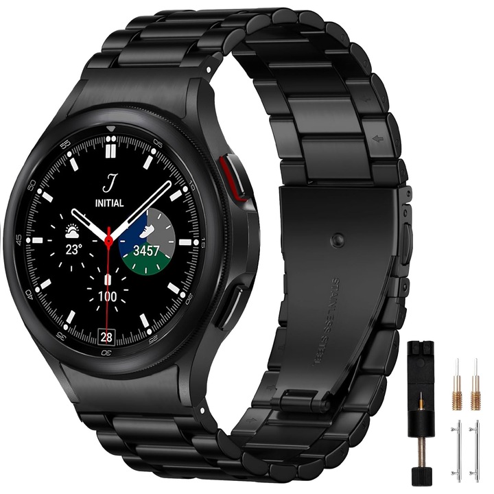 Каишка за смарт часовник, MATCHEASY, Неръждаема стомана, Съвместима със Samsung Galaxy Watch 6/5/4 40mm 44mm/ 5 Pro 45mm/ 6/ 4 classic 46mm 42mm 43mm 47mm, Черен