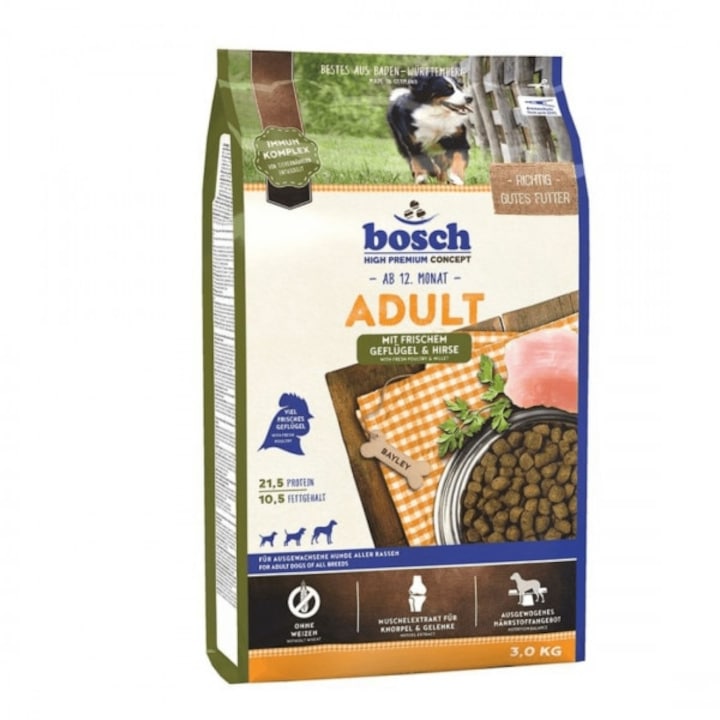 Суха храна за кучета Bosch Adult, Пиле и просо, 3 кг