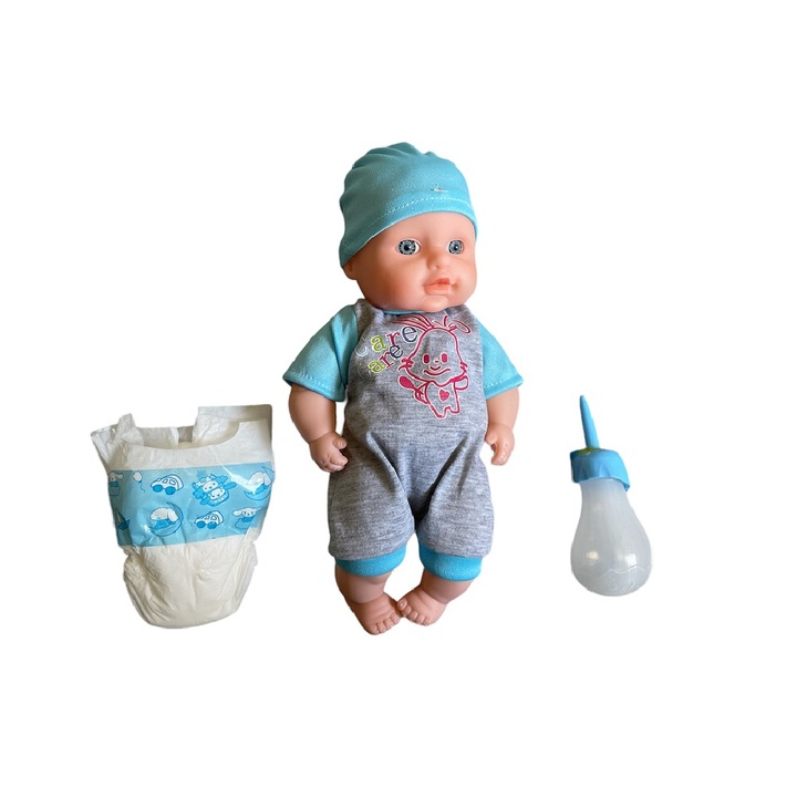 Papusa bebelus cu sunete si 2 accesorii, inaltime 26 cm