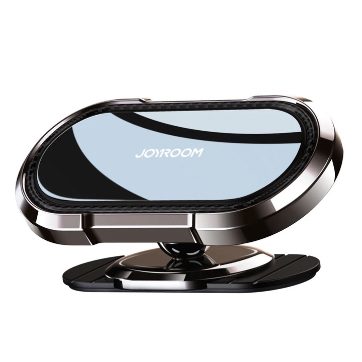 Mágneses autós tartó telefonhoz, műszerfalra szerelhető, telefon 4"-7", ovális forma, ABS és polikarbonát, 360 fokban forgatható, fekete