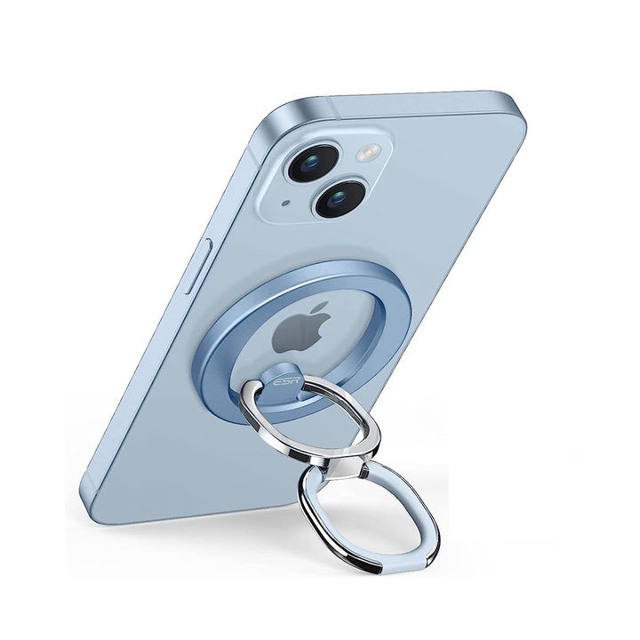 Suport pentru telefon cu inel cu functie wireless charging, din aluminiu albastru