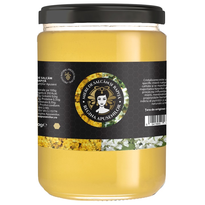 Miere de salcam si rapita, 100% produs romanesc natural, Regina Apusenilor, 950g