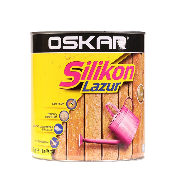 Bait lemn Oskar Silikon Lazur, pe baza de solvent, interior/exterior, stejar, 0.75 L
