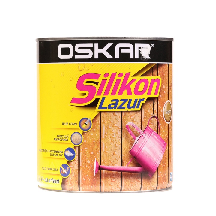 Bait lemn Oskar Silikon Lazur, pe baza de solvent, interior/exterior, stejar, 2.5 L