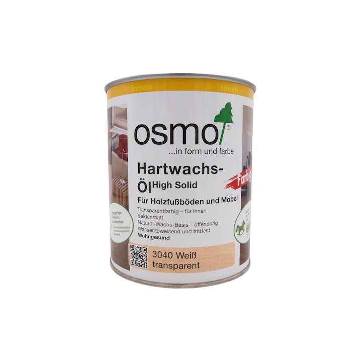 Ulei de trafic intens pentru parchet din lemn, Osmo, Polyx-Oil Tints, alb, semi-mat, 0,75 L