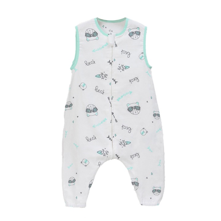 Sac de dormit bebe QttvbTna, tip salopeta cu picioare separate, bumbac, 70cm