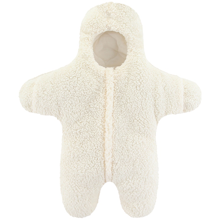 Sac de dormit bebe QttvbTna, bumbac, cu gluga si design picioare, broderie ursulet, 60-72cm