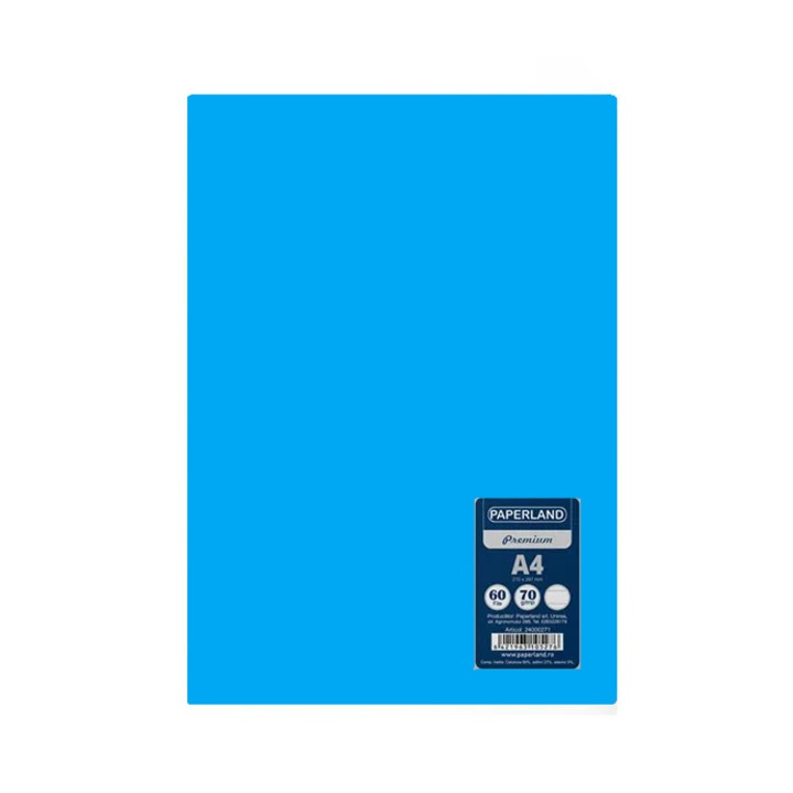 Caiet studentesc, PAPERLAND, A4, 60 file, capsat, dictando, 70g/mp, coperta plastic, albastru