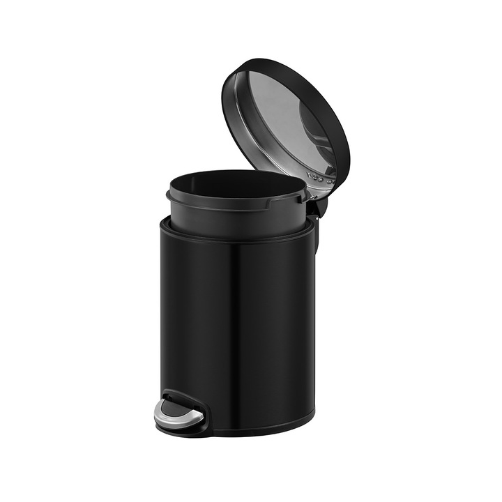 Cos gunoi cu pedala EKO, capacitate 5 litri, 1 compartiment detasabil, ergonomic, corp din otel inoxidabil anti-amprente, capac soft-close, finisaj mat, negru