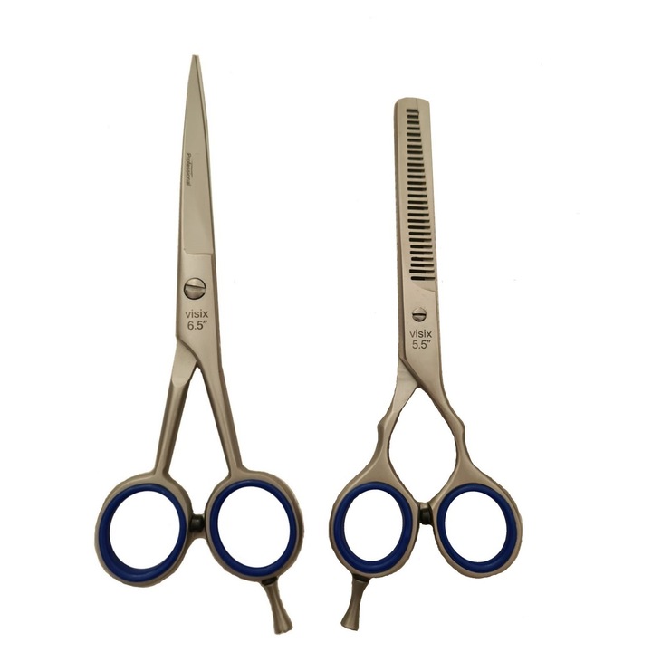 Set 2 foarfece profesionale, tuns 6.5" si filat 5.5" din otel pentru frizerie si saloane coafor