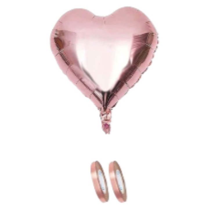 Set 10 baloane decorative in forma de inima, folie aluminiu, 45 cm, culoare rose gold